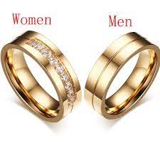 Cz Couples Wedding Band Ring 18k Gold Plated Cubic Zirconia Stainless Steel Wedding Ring Bands Gold Plated Wedding Band Pretty Wedding Rings