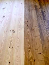 And The First Coat Of Sutherland Welles Tung Oil Stain Sealer Was Applied Late Today Below Is A Comparison Pine Wood Flooring Heart Pine Flooring Pine Floors