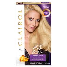 Gray dye on top of light blonde hair results in the gray hair color that's popular right now. Age Defy 100 Gray Hair Coverage Clairol