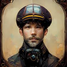 I've been doing a lot more artwork with MJ AI. Here's my steampunk lady and  her Airship pilot. I frequently either feed the AI some of my own artwork  to build on