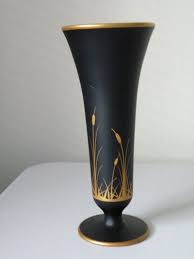 Tiffin Black Satin Vase Gold Rushes Cattails Design 1920s Etsy Vase Art Deco Glass Gorgeous Glass
