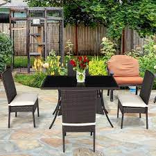 The addition of a patio table or a conversation set can elevate your backyard to a warm and inviting area perfect for hosting all your outdoor gatherings. Costway 5 Piece Outdoor Patio Furniture Rattan Dining Table Cushioned Chairs Set Walmart Com Walmart Com
