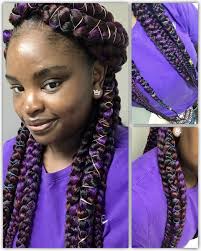 Black And Purple Braids Jumbo Loose Braids With Triangle Parts I Did On Myself Licensed Ms Braider Africanamerican Blackgirls Protec Jumbo Braids Triangle Braids Cornrows Braids