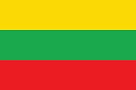The flag is a tricolor of horizontal bands of yellow (top), green (middle), and red (bottom). Lithuania