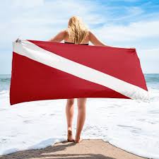 Diver Down Flag Beach Towel Divers Flag Towel Scuba Diver Gift Diver Beach Towel Diving Gifts Diver Towel Deep Sea Diving Gift Diver Trinidad And Tobago Flag Blue Beach Towels Tobago Flag