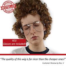 Pedro Brown Afro Nerd Wig Glasses Costume Set Geek Costume Wigs