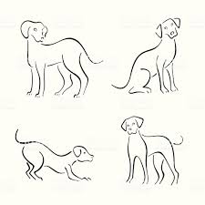Four Stylized Dogs On A White Background Dog Line Drawing Dog Line Art Dog Line