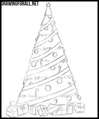 Realistic easy christmas tree drawings. How To Draw Christmas Trees Decorated And Gifts Underneath With Easy Step By Step Drawing Tutorials Lessons For Kids And Children