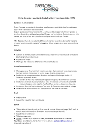 Le salaire moyen en france, en début de carrière, est de 1 800 € bruts mensuels. Fiche De Poste Stage Assistant De Realisation Montage