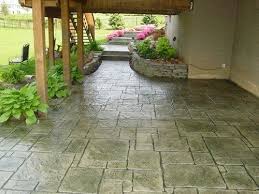 Stamped Concrete Patio For Walk Out Basement And Under The Deck By Dolly Concrete Patio Cost Patio Garden Ideas On A Budget Concrete Patio