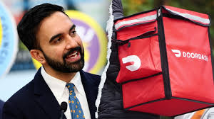DoorDash delivery worker riding through New York City