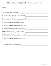 From the book there was an old lady who swallowed a fly. There Was An Old Lady Who Swallowed A Turkey With Freebies The Autism Helper