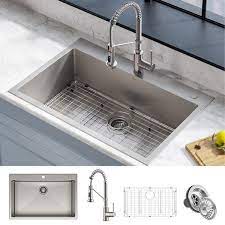 Kitchen sink parts & accessories. Kraus Stark 33 Inch Undermount Drop In Kitchen Sink Pulldown Faucet Combo Overstock 28626044