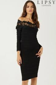 Black Lipsy Off Shoulder Lace Trim Bardot Dress Lipsy Dresses Going Out Dresses Dresses