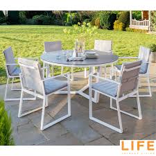Huisen furniture wooden dining table and 2 benches grey for kitchen 3 piece small dinette table and chairs set with 4 people small apartment. Life Outdoor Living Primavera 7 Piece Round Dining Set Costco Uk