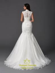 Discount taken at register in store. High Neck Cap Sleeve Mermaid Ball Gown Wedding Dress With Lace Bodice Vampal Dresses