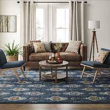Journey Block Print Floral Rug Navy Threshold In 2021 Navy Rug Living Room Floral Rug Brown Sofa Living Room