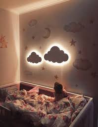 Ducha Nube Noche Madera De La Luz De La Lampara Ninos Habitacion Del Bebe Nursery Llevo La Lampara Baby Wall Decor Girl Nursery Room Baby Room Decor