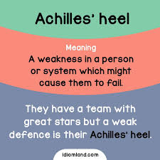Idiom Of The Day Achilles Heel Meaning A Weakness In A Person Or System Which Might Cause Them To Fail Example They English Idioms Idioms Learn English