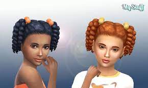 Mystufforigin Twist Tail Hair Retextured Sims 4 Hairs Sims Hair Kids Hairstyles Kids Curly Hairstyles