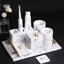 Buy bathroom trays online at lazada.com.ph | check out brands like oem, new brand, china oem & more with great deals and lowest prices. Bathroom Accessory Set 6 Piece Electric Toothbrush Holder Soap Dish 2 Tumblers Cott Bathroom Counter Decor Marble Bathroom Accessories Bathroom Accessories