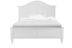The colemont white wood bed with it's tall curved headboard is absolutely gorgeous. Cape Maye Cottage Pristine White Wood Queen Panel Bed Curved Headboard Queen Panel Beds Panel Bed Curved Headboard