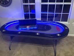 Espn 10 Player Premium Foldable Poker Table In Laid Led Lights Gray Walmart Com Walmart Com