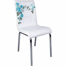 Kristal Turkuaz Gul Dali Monopetli Deri Sandalye Beyaz Turkuaz Sandalye Turkuaz Yemek Masasi Sandalyesi