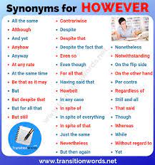 Other Ways To Say However 42 Powerful Synonyms For However In English Transition Words