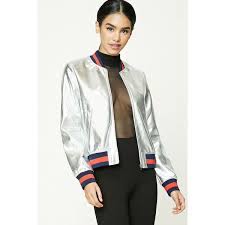 Forever21 Metallic Faux Leather Bomber 35 Liked On Polyvore Featuring Outerwear Jackets Silver F Faux Leather Bomber Jacket Fashion Combat Boot Outfits