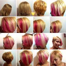 Hair Transformation Symmetrical Short Haircut With Hot Pink Highlights On Blonde Hair Hairbymichell Giannillot Short Hair Styles Pink Hair Dye Hair Styles
