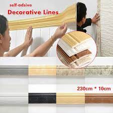 Bande adhésive décorative pour mur. 1 2 Pcs 3d Auto Adhesif Lignes Decoratives Etanche Mur Bord Bande Bande Moulure Murale Plinthe Ligne Murale Bordure Autocollant Decoratifs Pour La Maison Fournitures Wish