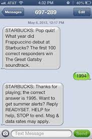 In large amounts it can trigger side effects. Starbucks Sms Trivia Game These Companies Utilize Text Sms Marketing Everyday To Drive Sales Want To Know More Text Message Marketing Trivia Sms Marketing