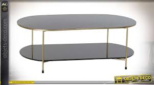 Table basse metal or rose et plateau en verre moon. Table Basse Metal Verre 100x50x35 Noir Et Or