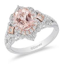 Enchanted Disney Aurora Oval Morganite And 3 4 Ct T W Diamond Scallop Frame Engagement Ring In 14k Two Tone Gold Disney Engagement Rings Fine Engagement Rings Vintage Engagement Rings