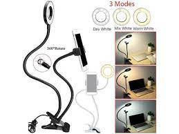 How does the clip on the light work? Selfie Live 24 Led Ring Light Flash Fill Usb Clip On Mobile Phone Ajustable Arm Hands Free 360 Degree Rotatable With 3 Light Modes 10 Brightness Level Newegg Com