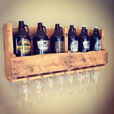 Craft growlers worthy of the word build your growler now growlers of the word craft worthy pressurized growlers keep your beverages fresh, not flat. Distressed Growler Display Shelf With Stemware Rack Growler Display Growler Decor Beer Display