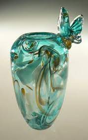 Butterfly Series Hand Blown Glass Art Vase With Swirling Blue Green And Gold On Sale Hand Blown Glass Art Blown Glass Art Glass Blowing