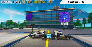 Play the best fortnite games in fanfreegames. Fortnite X Gta Central City Bank Heist Fortnite Creative Map Codes Dropnite Com