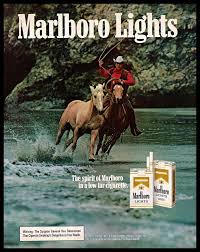 1983 Marlboro Lights Cigarettes Cowboy Lasso Horse River 1980s Vintage Print Ad Sigaretten