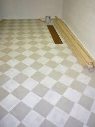 Checkerboard Painted Concrete Basement Floor In New Craft Room I M Building Painted Cement Floors Painted Concrete Floors Concrete Basement Floors