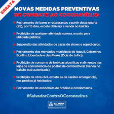 Governo da bahia amplia medidas restritivas em 23 cidades da região de guanambi. Acm Neto On Twitter Anunciei Novas Medidas Restritivas Para Combater A Disseminacao Do Coronavirus Em Salvador Peco Que Voces Cumpram As Determinacoes E Ajudem A Fiscalizar Porvoceeportodos Https T Co Iythlvdav3