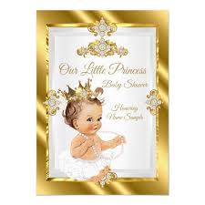Gold White Princess Baby Shower Brunette Invitation Zazzle Com Baby Shower Princess Baby Princess Baby Shower Invitations