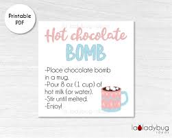 Hot Chocolate Bomb Tag Hot Cocoa Bomb Instructions Card Etsy Hot Chocolate Hot Chocolate Printable Chocolate Bomb