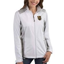 Choose a throwback look with vegas golden knights varsity jackets, or grab a fresh knights jacket with performance technology to manage your body heat and keep you dry in any situation. Womens Antigua White Vegas Golden Knights Revolve Full Zip Jacket