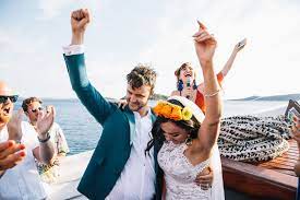 Here S Vicki Reading A Bride Buddy Ceremony For Natalie Tom On The Argonaughty In Tisno Croatia Www Bride Buddy Com Bride French Wedding Greek Wedding