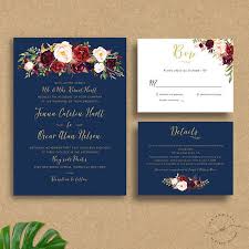 Navy Wedding Invitation Printable Wedding Invitation Set Winter Wedding Invitations Gold And Burgundy Wedding Burgundy Wedding Invitations
