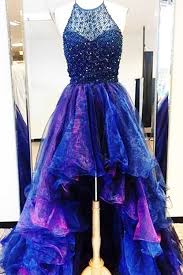 Beaded Organza Prom Dress High Low Dress For Teens Chic Prom Dresses High Low Prom Dresses Backless Prom Dresses