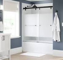 Delta Cabot Matte Black 53-in to 60-in W x 60.2363-in H Frameless Frosted  Glass Bypass Sliding Shower door