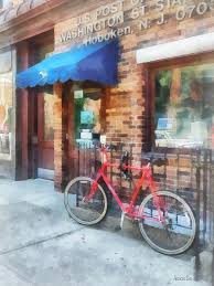 Hoboken Nj Bicycle By Post Office By Susan Savad Hoboken Post Office Red Bicycles